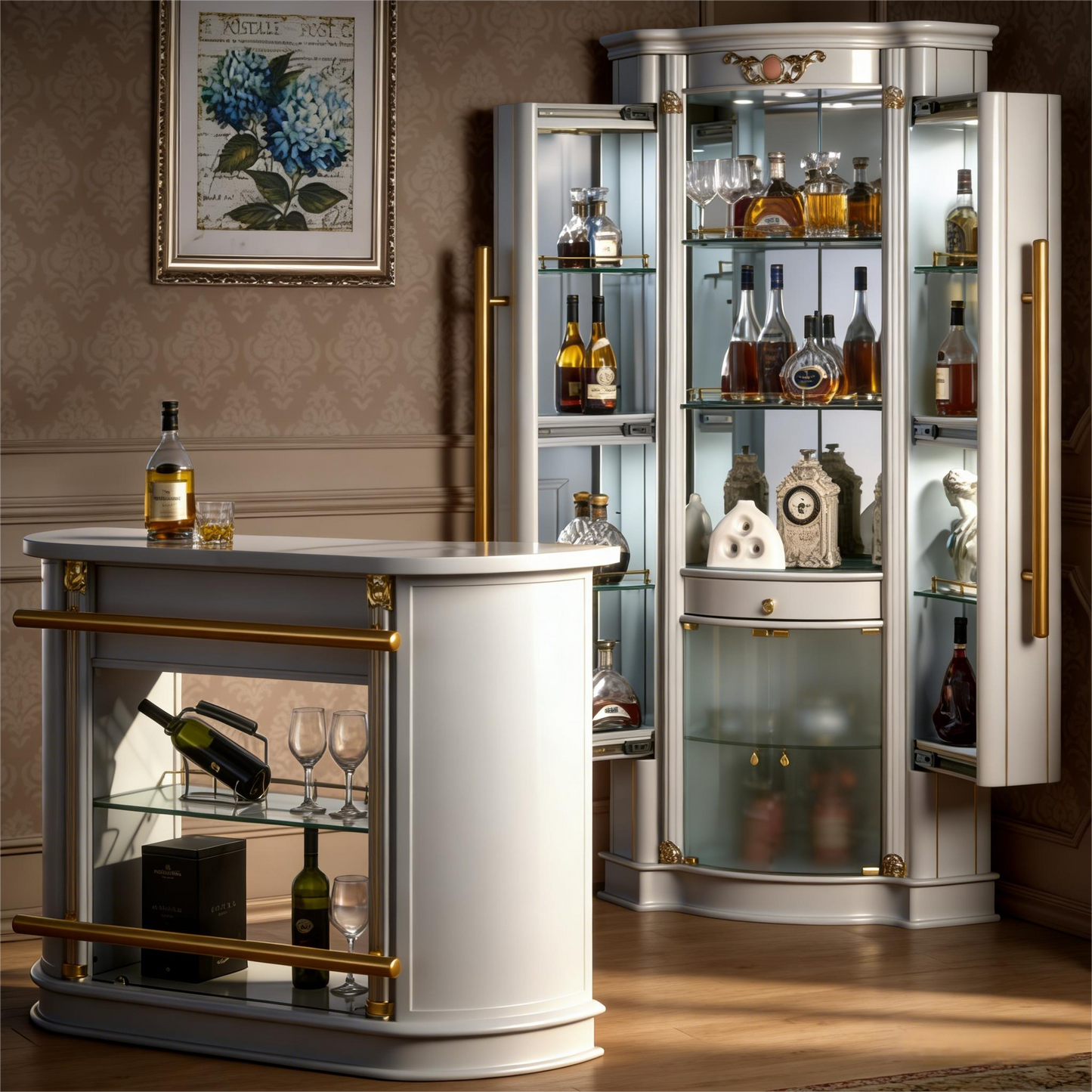 French Luxury Bar & Wine Cabinet Set