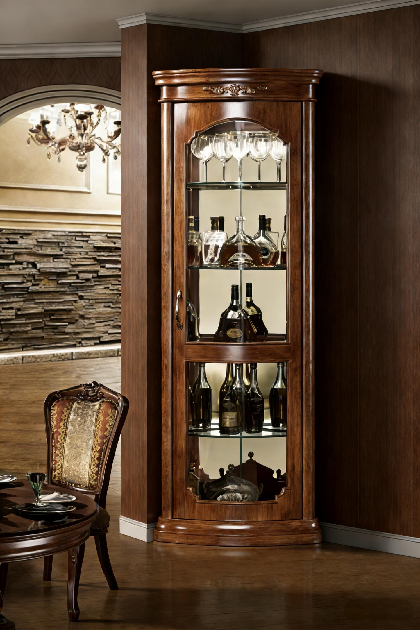 American Classical Style Corner Wine Cabinet