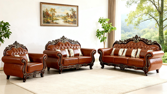 European Classical Style Genuine Leather Sofa Set
