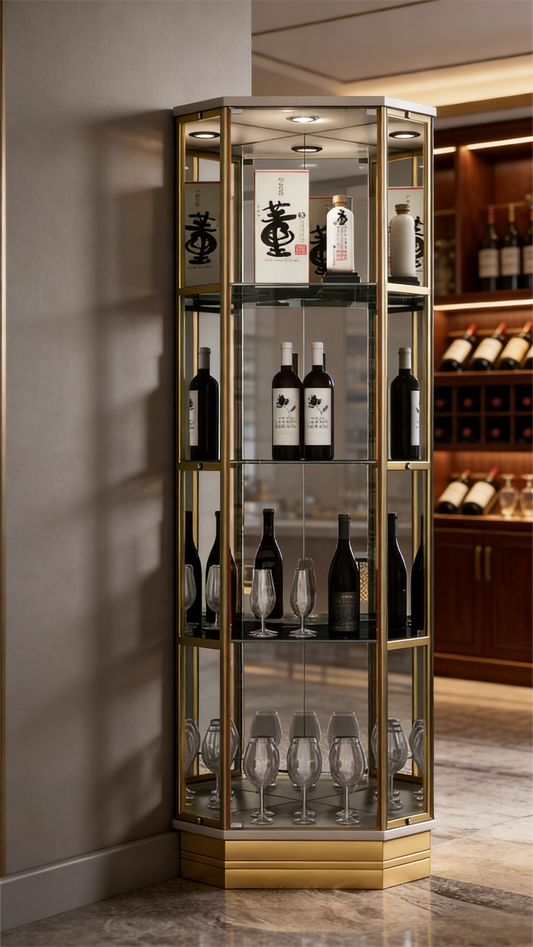 Modern Luxury Corner Octagonal Glass Wine Cabinet