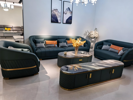 Modern Luxury Forest Green Genuine Leather Sectional Sofa