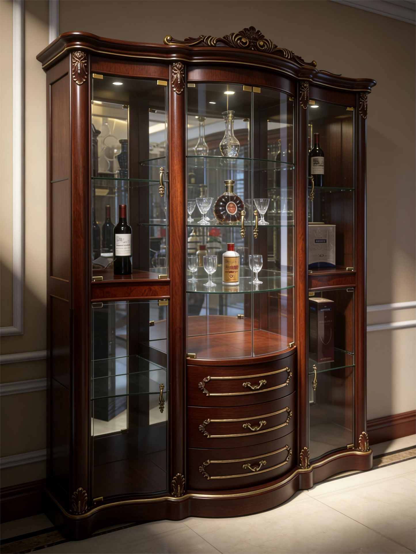 European Classical Style Large Modular Wine Cabinet