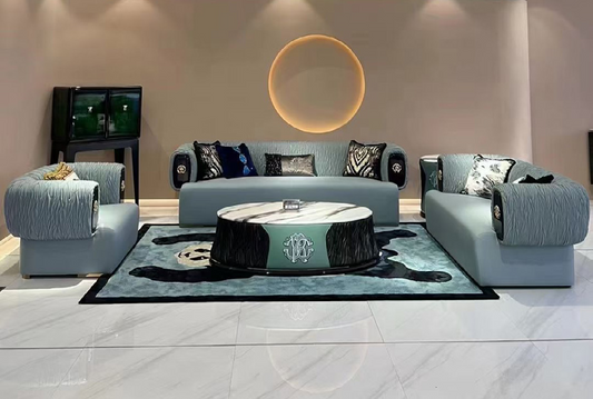 Ultra-Luxury Custom Sky Blue Textured Sectional Sofa