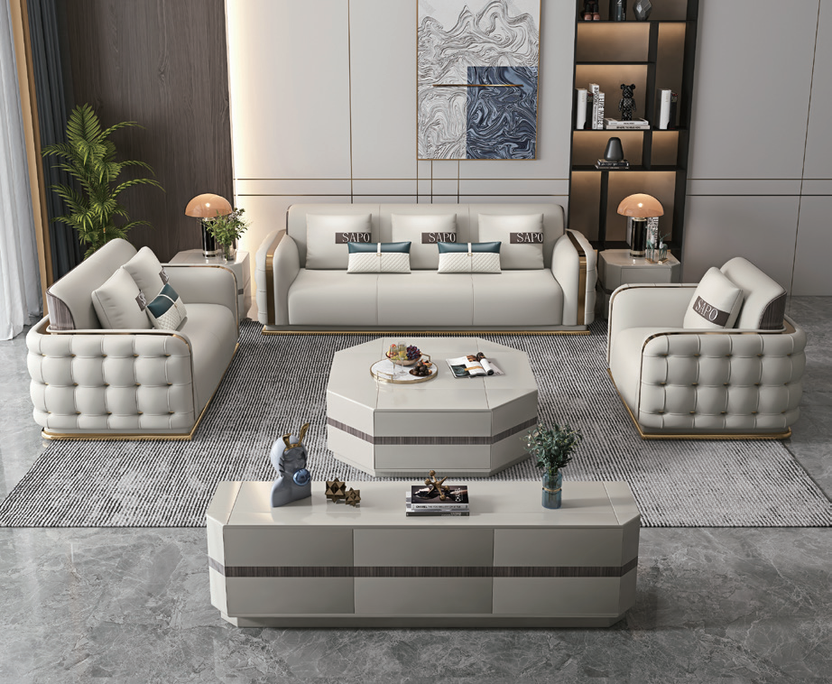 Modern Luxury Cowhide Leather Sectional Sofa