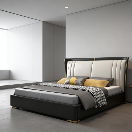 Minimalist Black and White Color-Block Bed