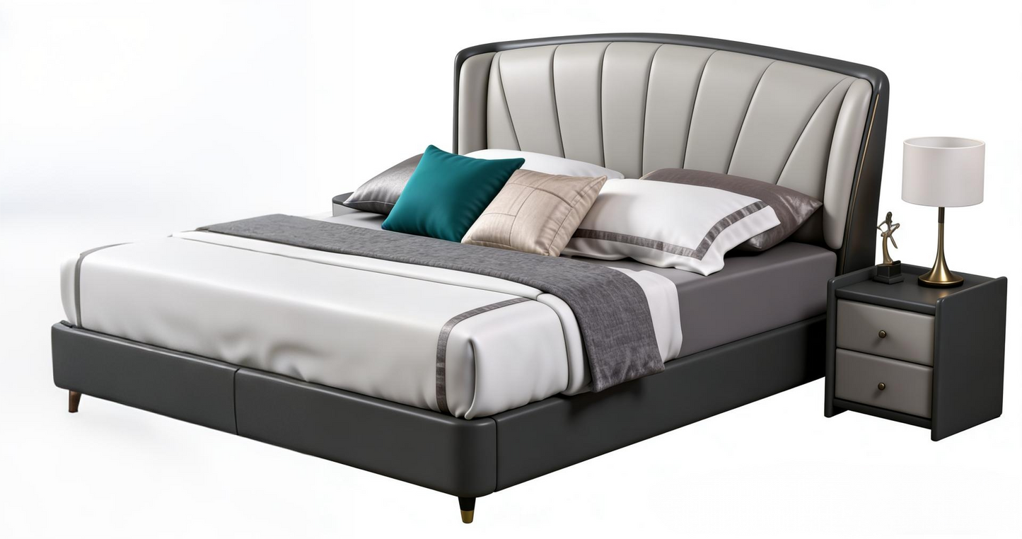 Modern Color-Block Upholstered Bed