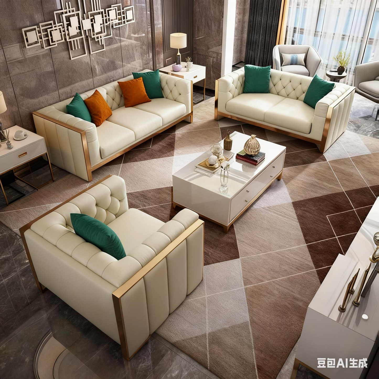 Hong Kong Style Luxury Cowhide Leather Sectional Sofa