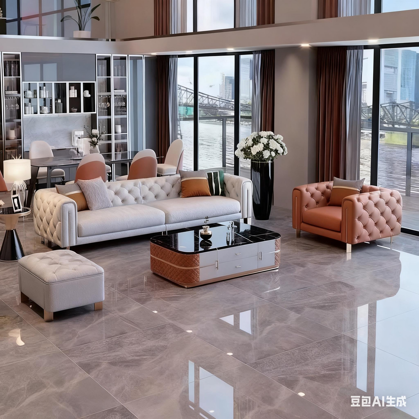 Italian Luxury Genuine Leather Sectional Sofa