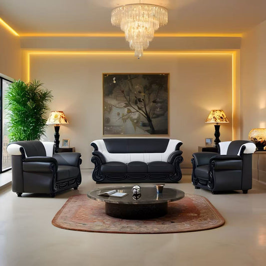 Neoclassical Luxury Black & White Contrast Leather Sofa Set