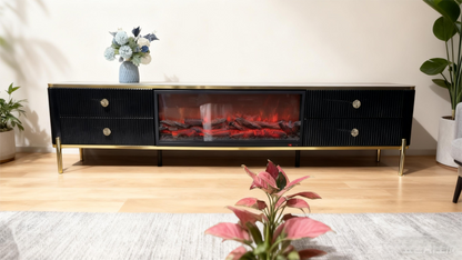 White Stone-Plate TV Cabinet with Drawers