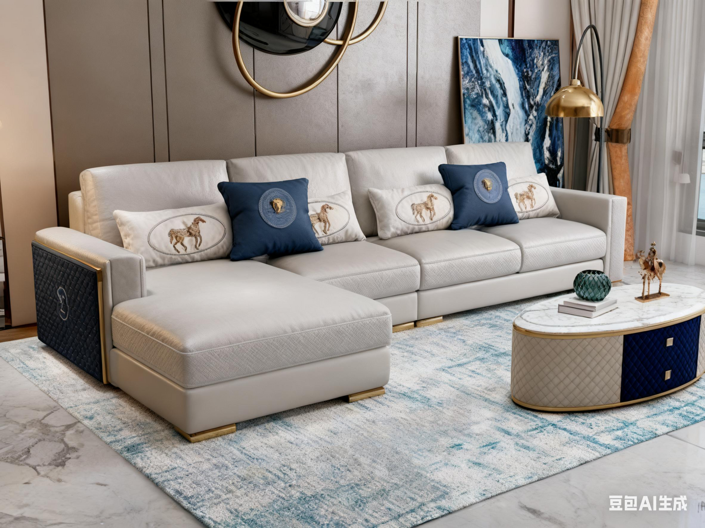 Hermès-Style Italian Luxury L-Shaped Genuine Leather Sectional Sofa