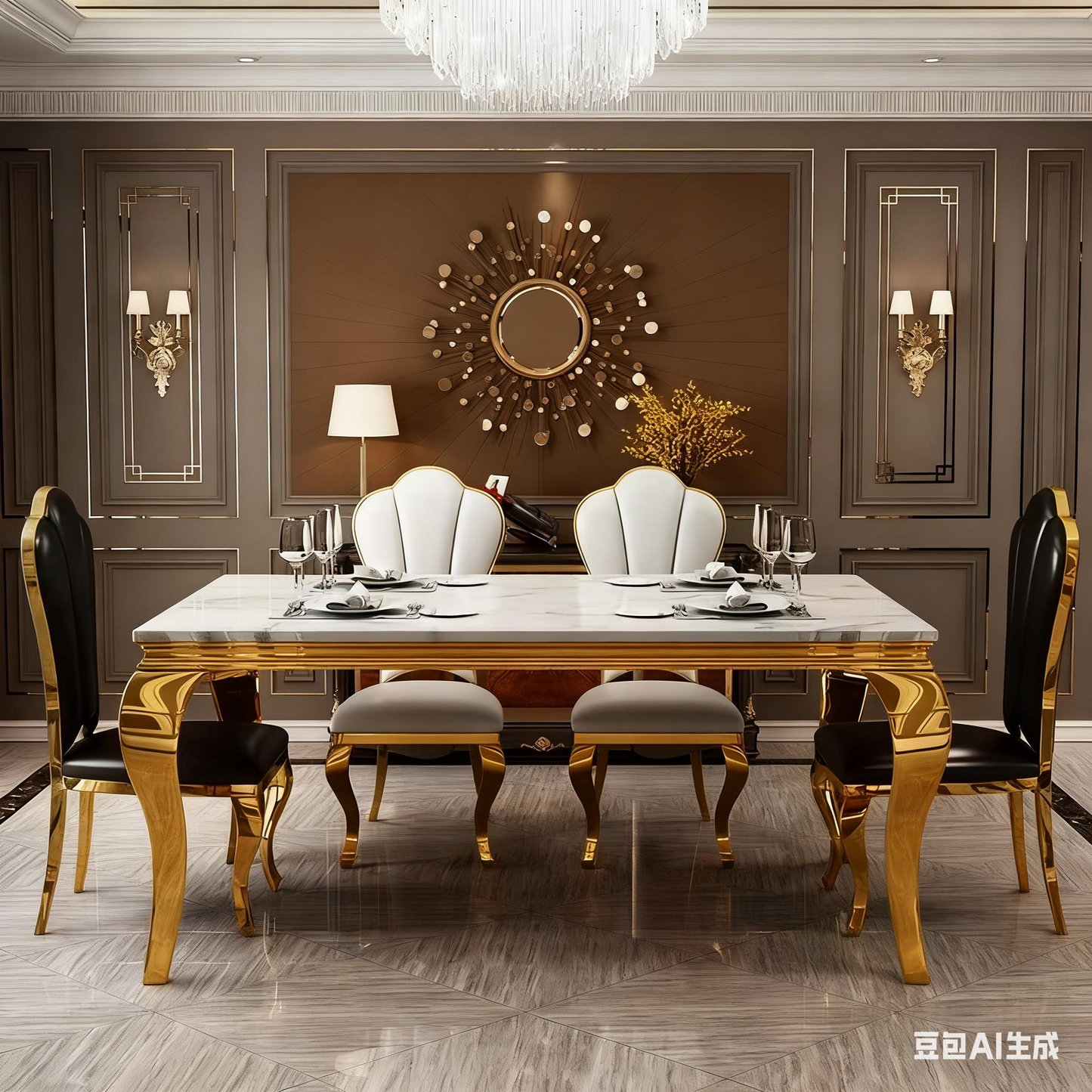 Gold/Black Marble Dinning Table