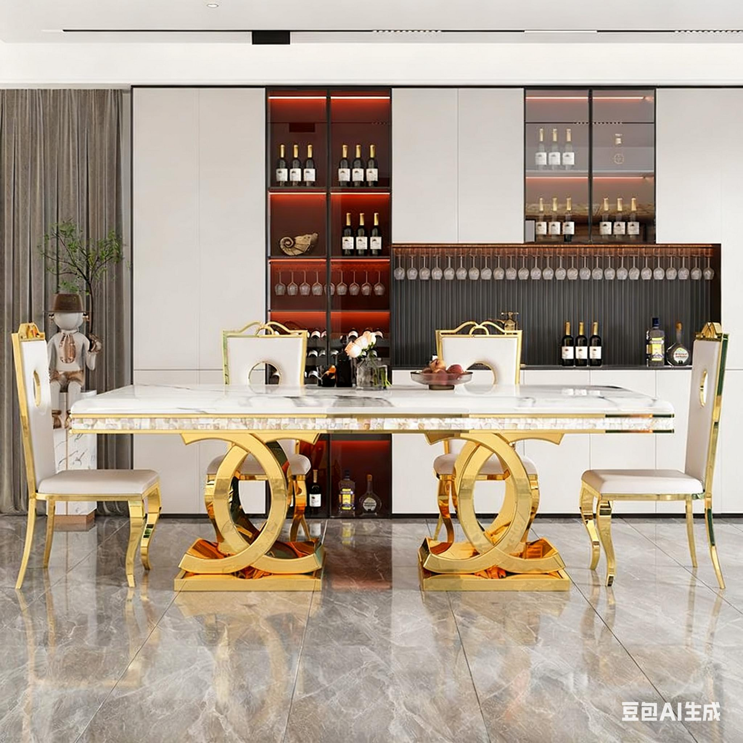 Rose Gold/Titanium Gold Marble Dinning Table