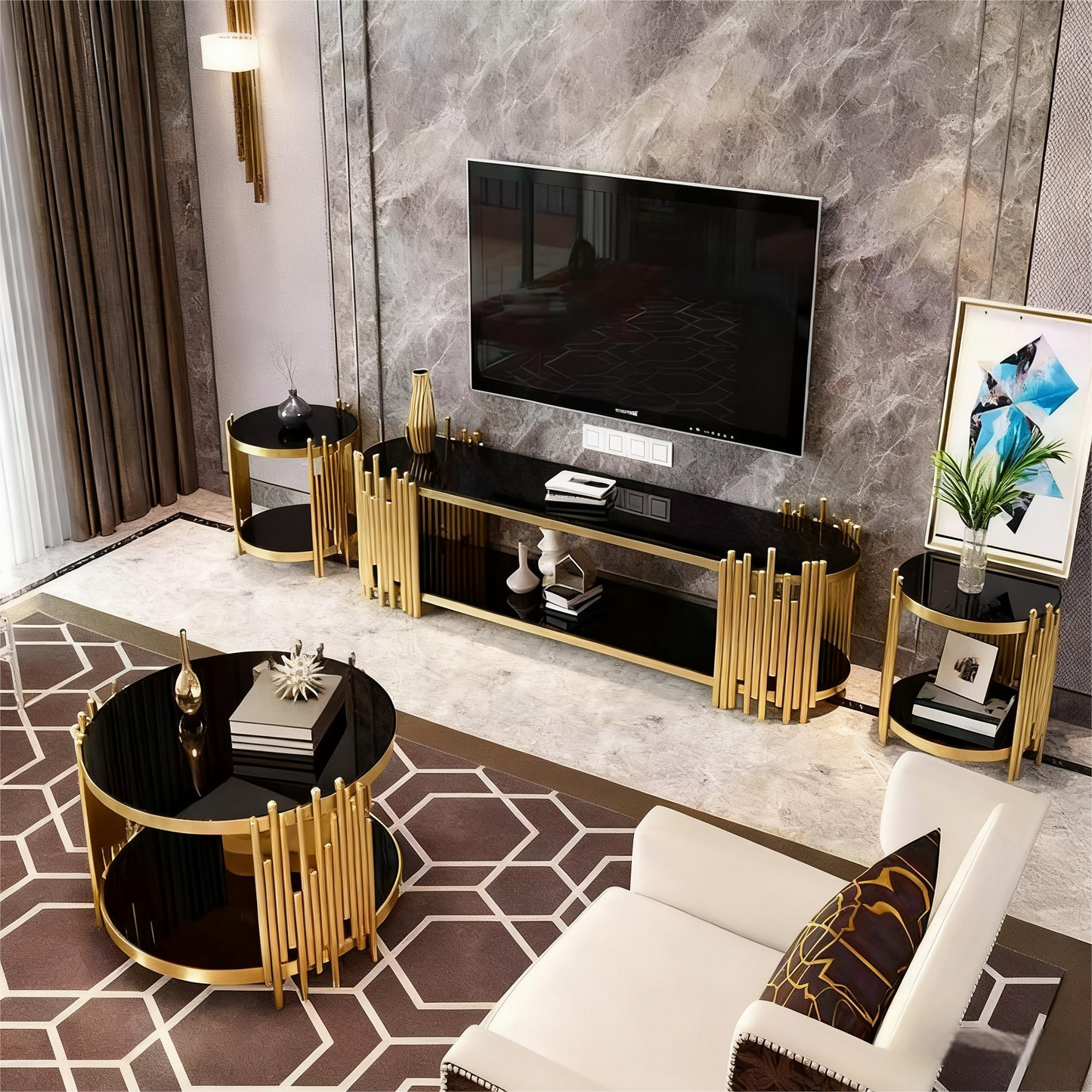 TV Cabinet with Black Tempered Glass