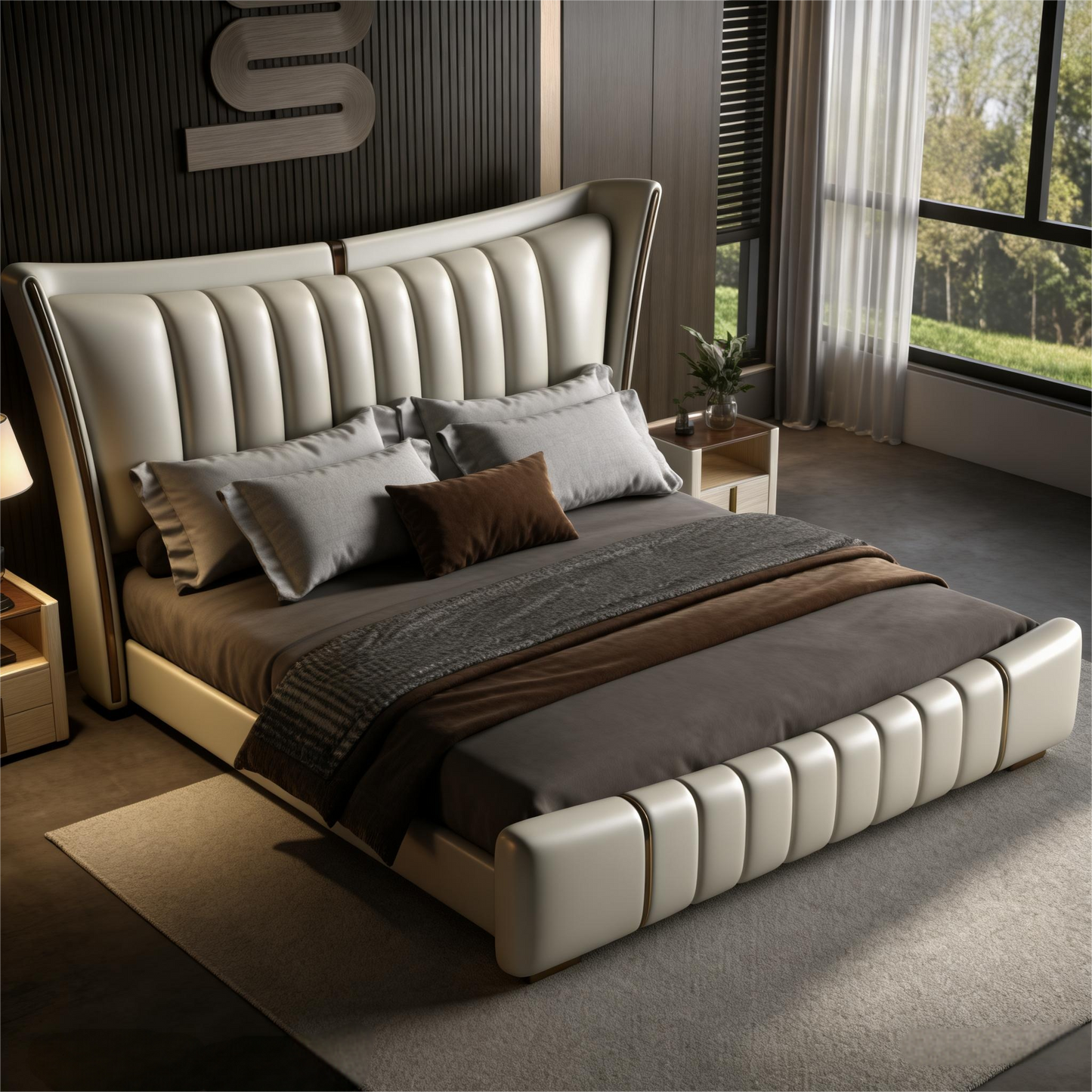 Ivory Wrap-Around Headboard Bed
