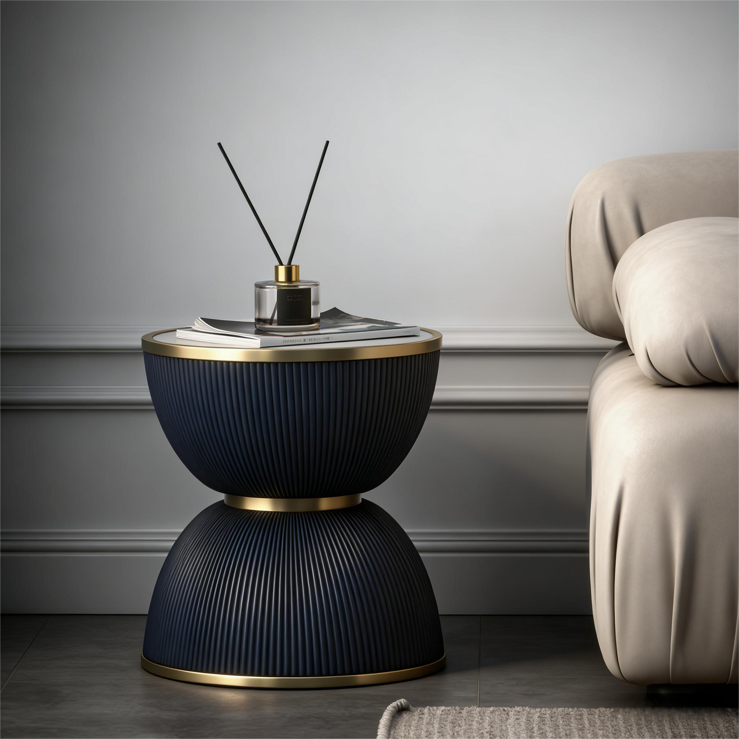 Luxury Style Two-Tier Vertical-Grain Side Table
