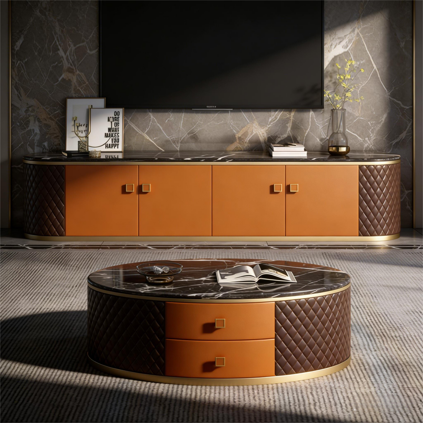 Postmodern Italian Luxury Coffee Table & TV Stand Set