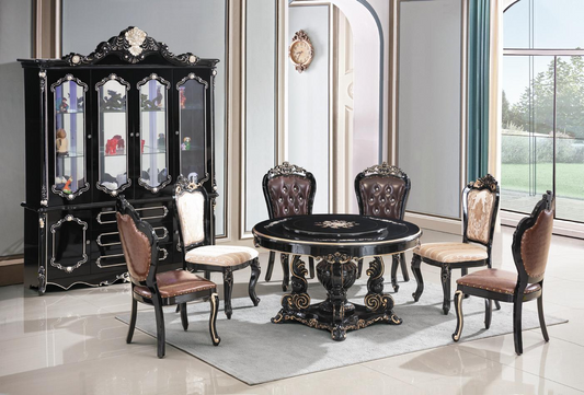 Black Round Dining Table with Lazy Susan