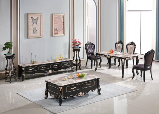 Black High-Gloss Marble Coffee Table/Dinning Table