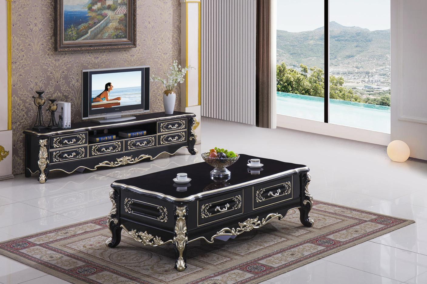 Black Marble TV Cabinet with Drawers