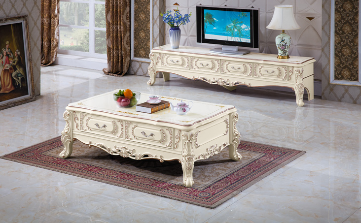 White Marble TV Cabinet with Drawers