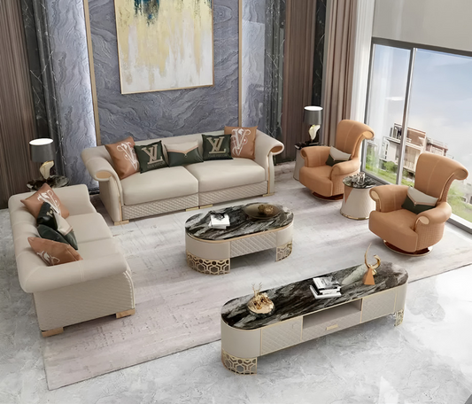 Italian Ultra-Luxury Cream White Genuine Leather Sectional Sofa