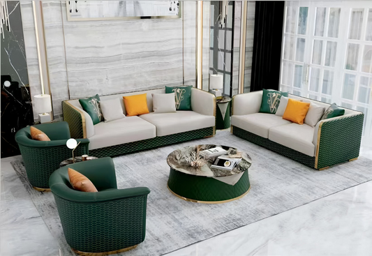 Italian Luxury Forest Green Woven Sectional Sofa