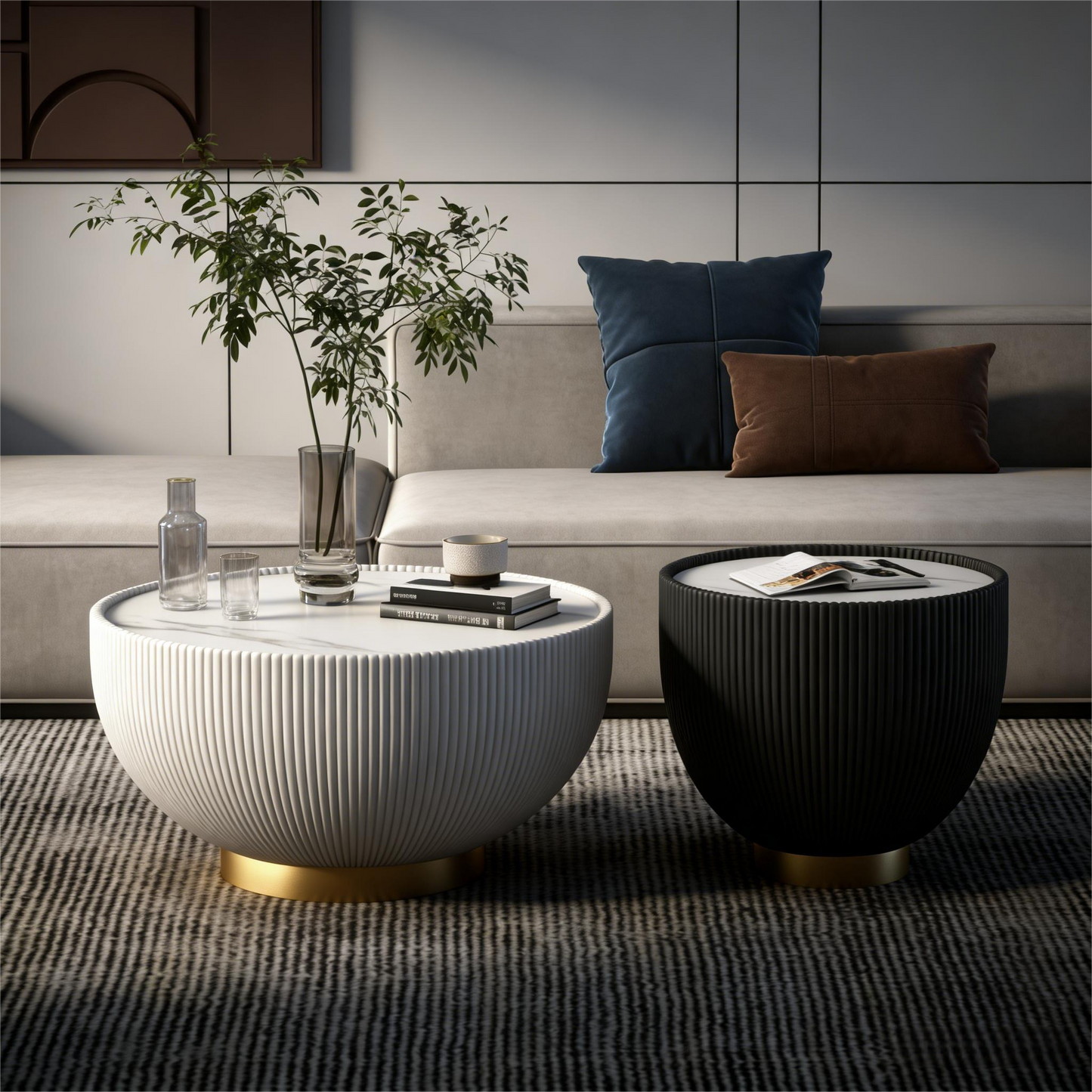 Italian Luxury Nesting Marble-Top Coffee Tables (Set of 2)