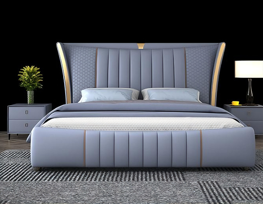 A Light Luxury Bed in Powder Blue