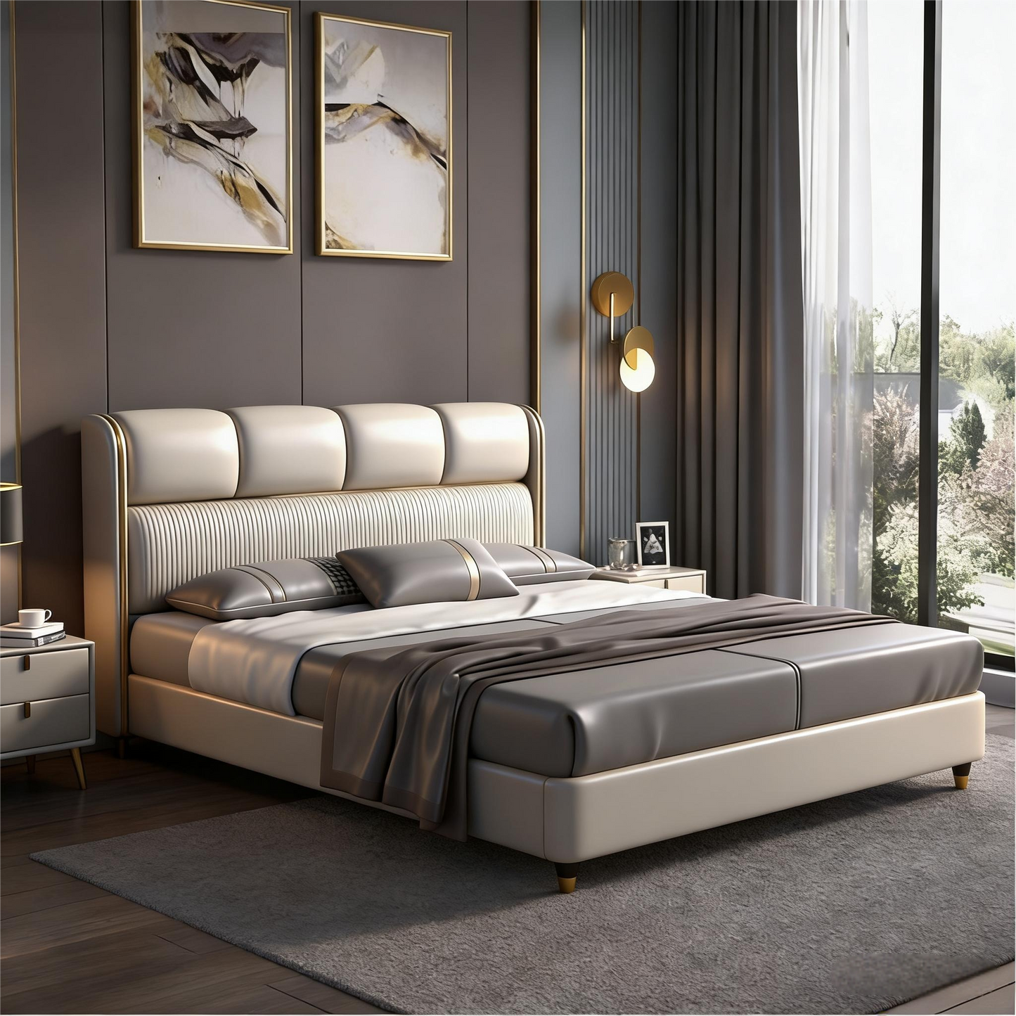 Modern Color-Block Upholstered Bed