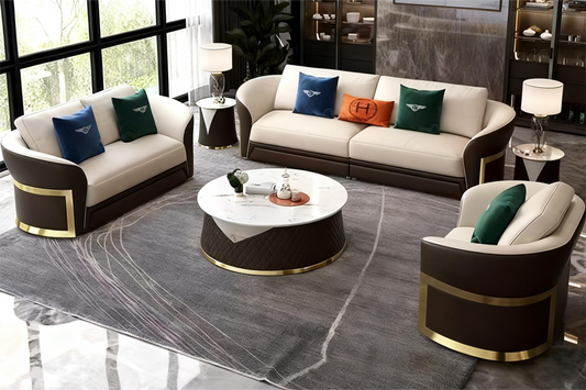 Bentley-Style Italian Ultra-Luxury Brown & White Contrast Sectional Sofa