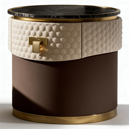 Postmodern Italian Luxury Leather Nightstand / Side Table
