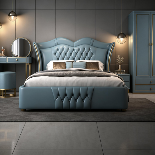 Luxury Blue-Toned Upholstered Bed