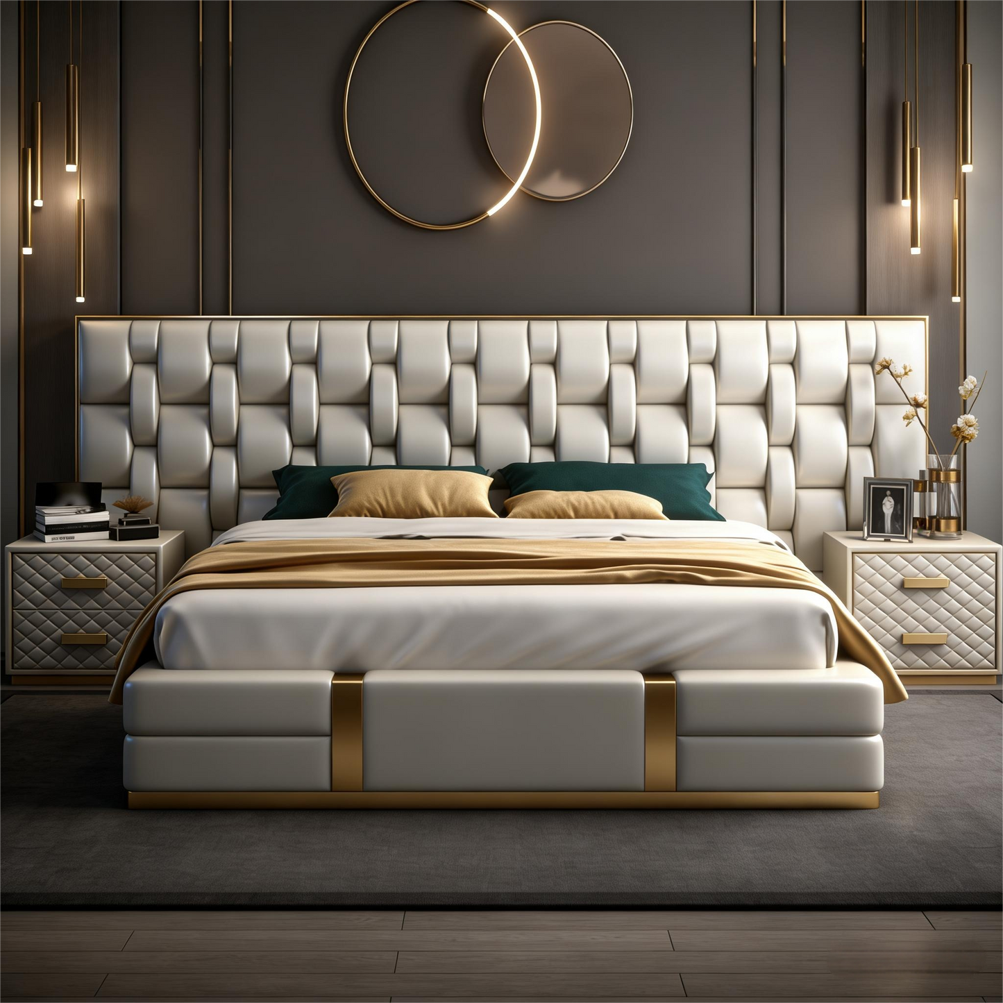 Upholstered bed with bolsters