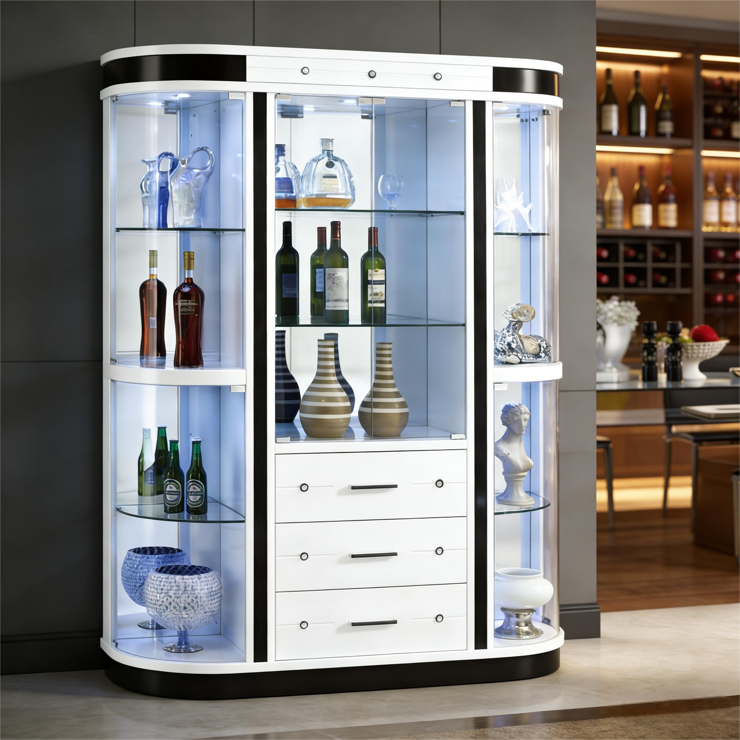 Modern Luxury Curved Glass Wine Cabinet