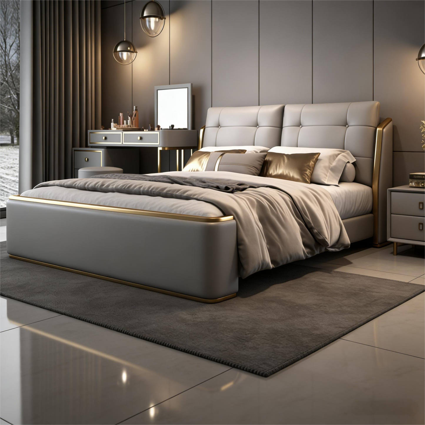 Modern Luxury Light Gray Upholstered Bed