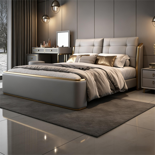 Modern Luxury Light Gray Upholstered Bed