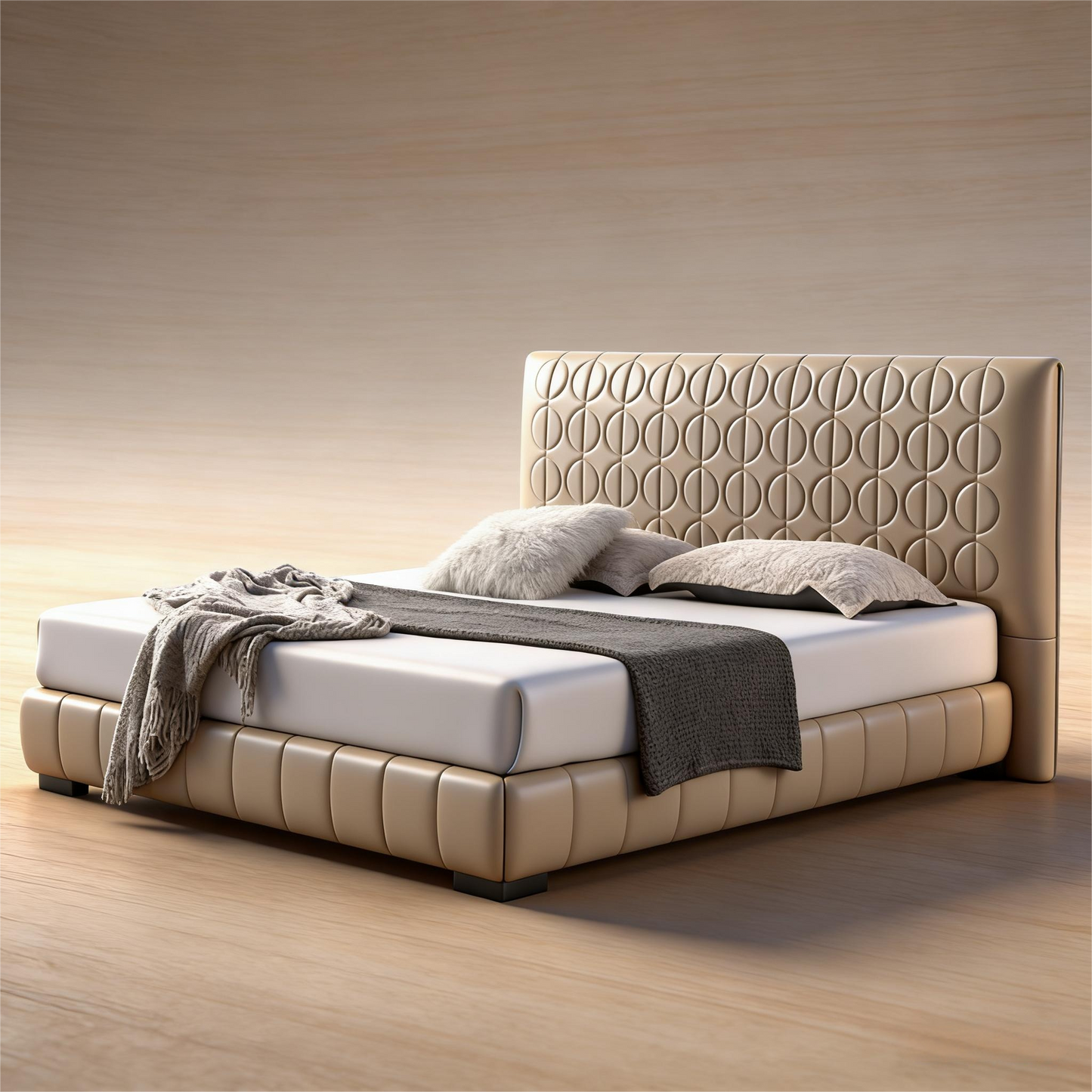 Luxury Geometric Pattern Upholstered Bed