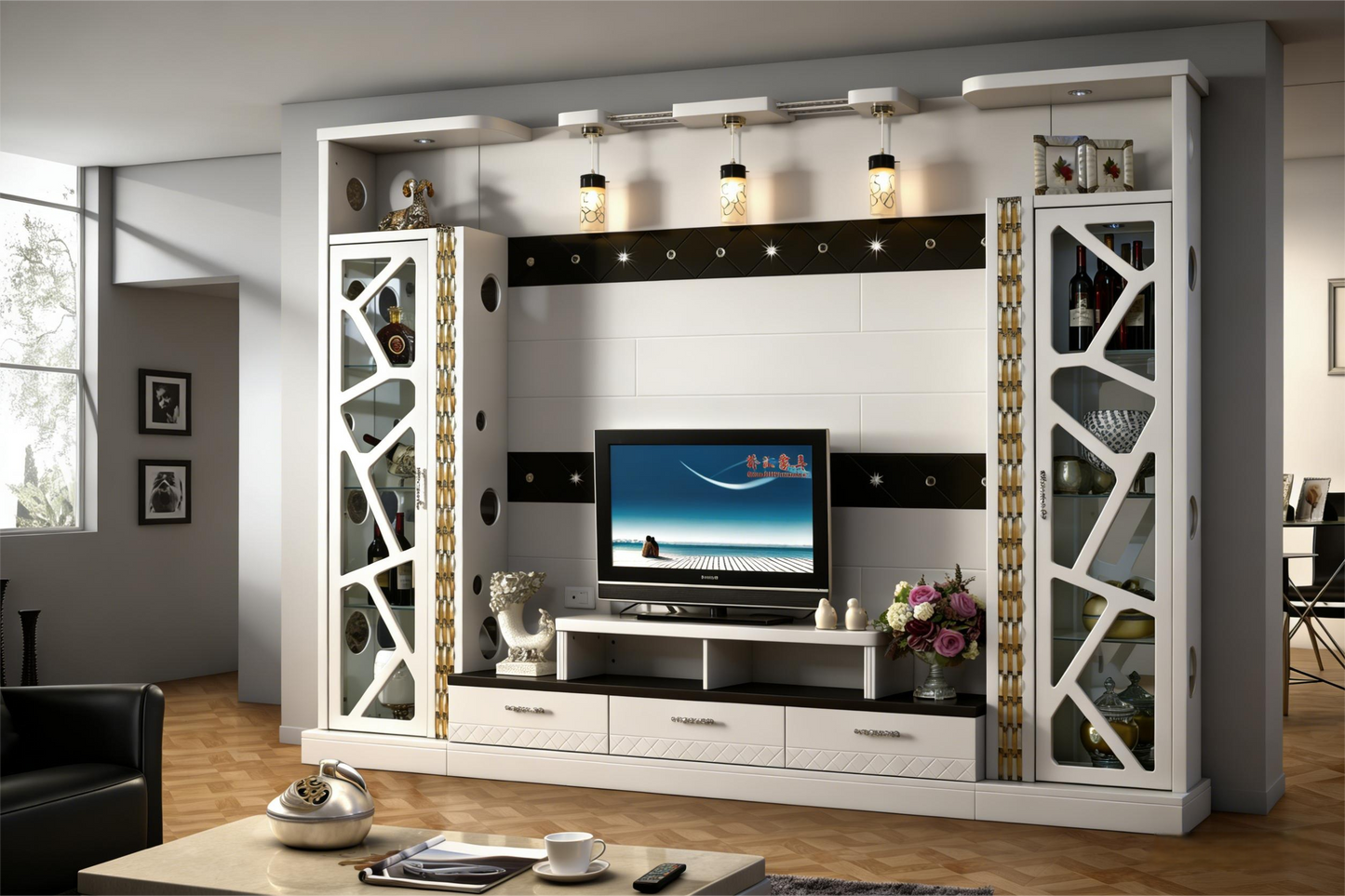 Modern Luxury Artistic Sculptural Full-Wall Media Console