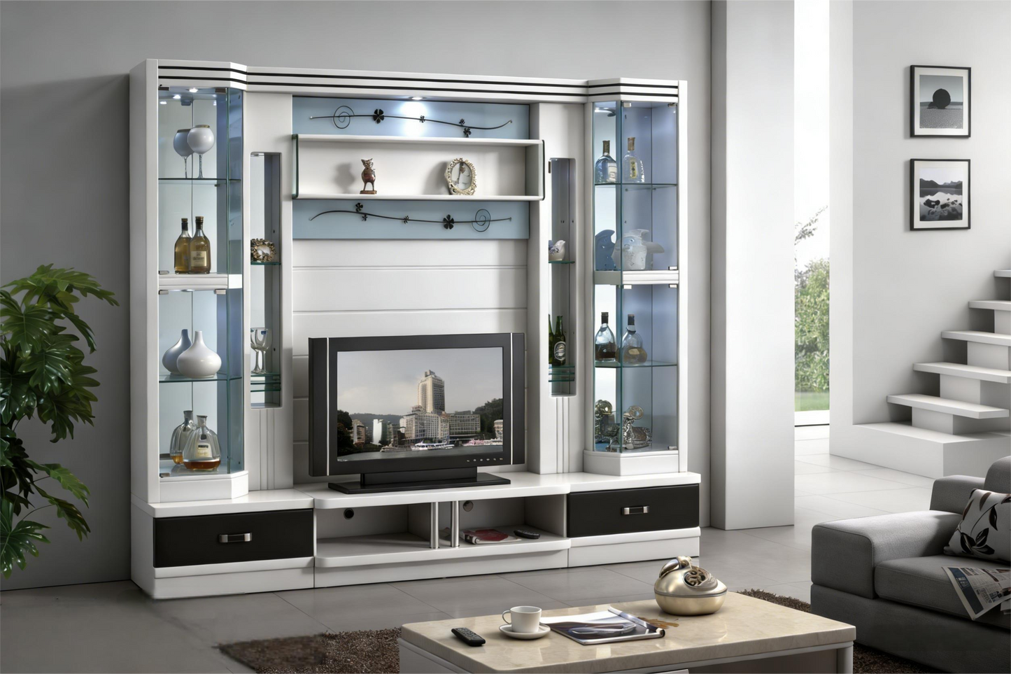 Modern Minimalist Luxury Full-Wall Media Console System
