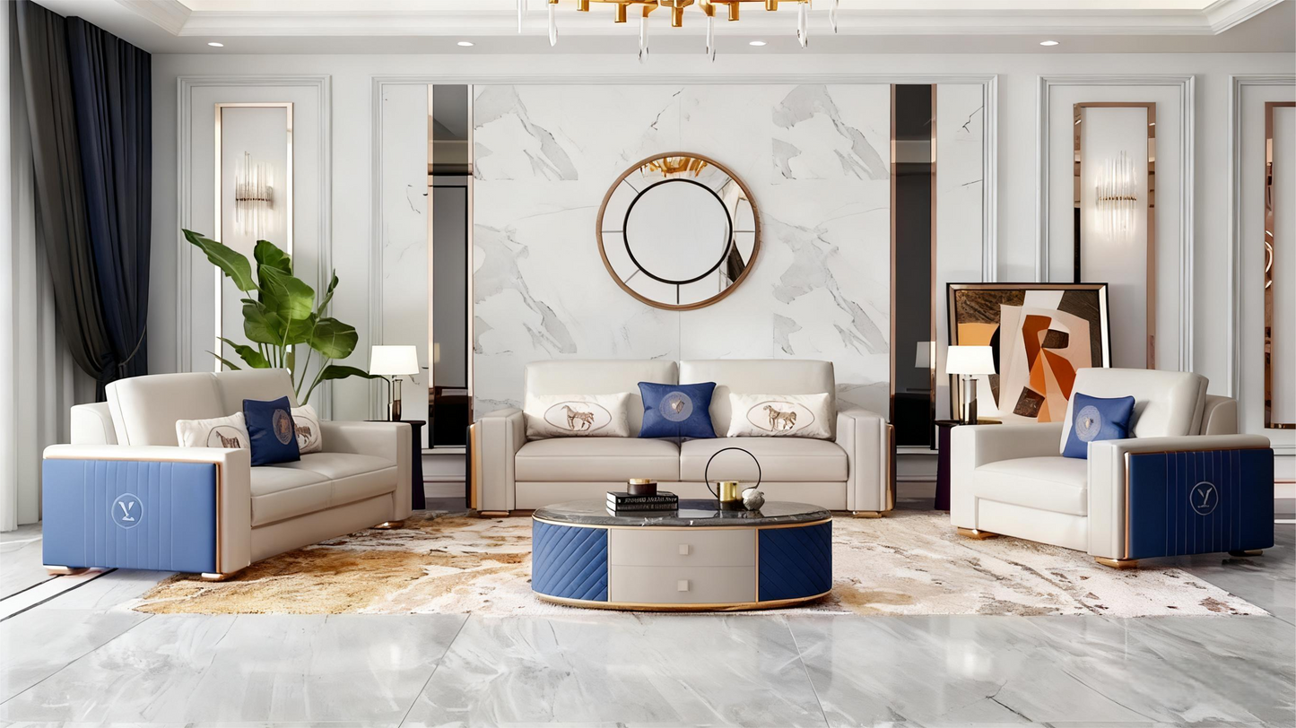 Italian Luxury Blue & White Contrast Sectional Sofa