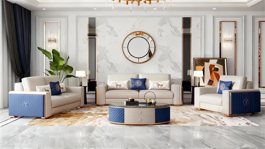 Italian Luxury Blue & White Contrast Sectional Sofa