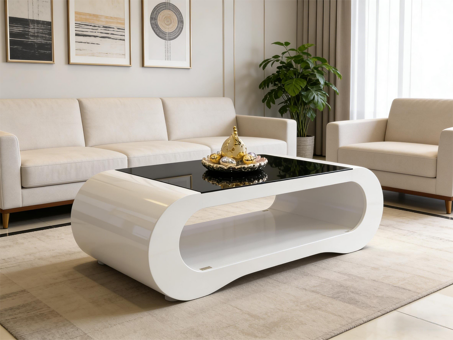 Modern Minimalist White & Black Contrast Openwork Coffee Table