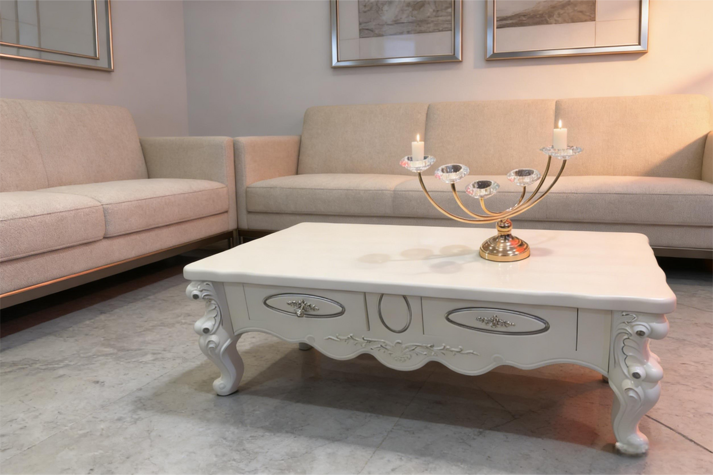 French Country Style Carved Storage Coffee Table