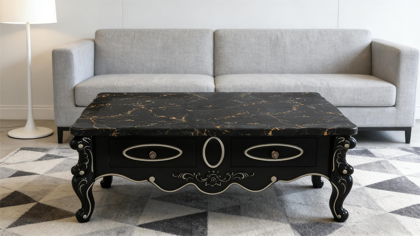 French Country Style Carved Storage Coffee Table