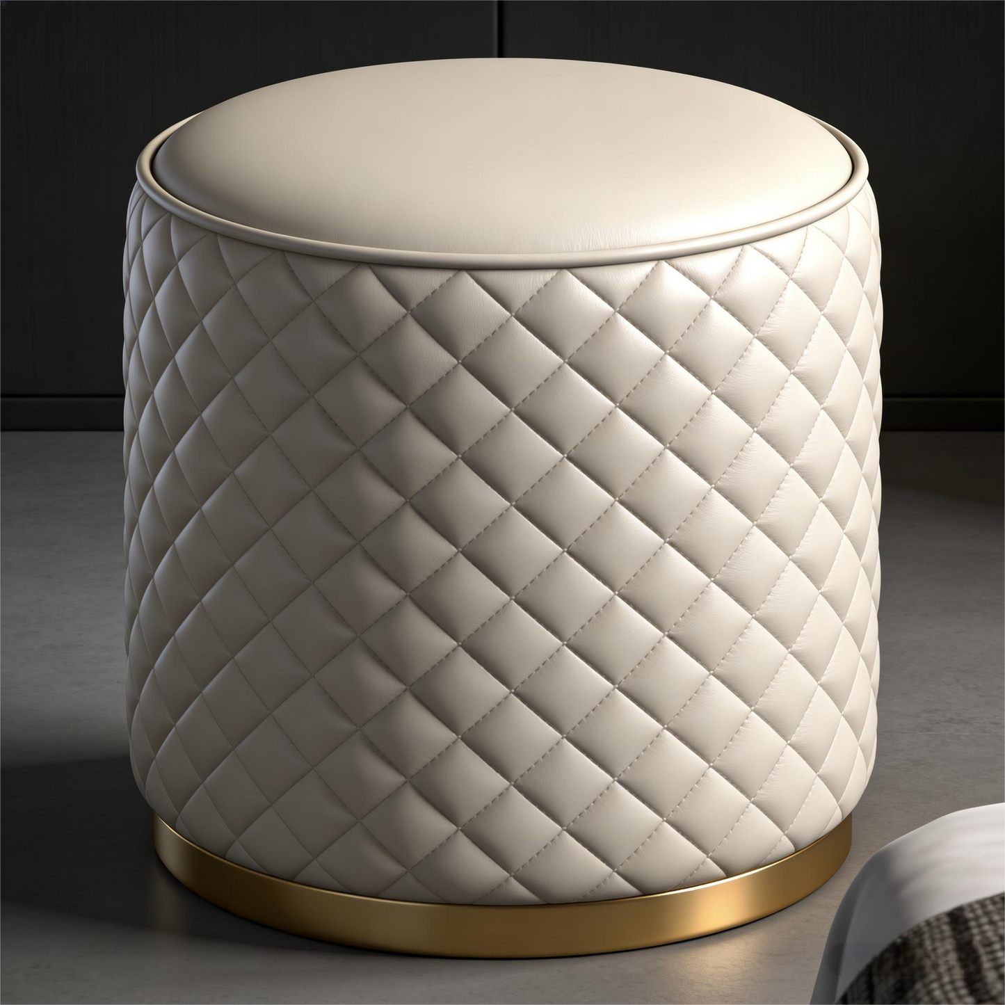 Luxury Quilted Leather Round Stool
