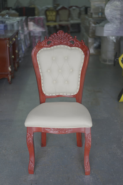 Vintage Dinning Chair Cream Leather Red Frame