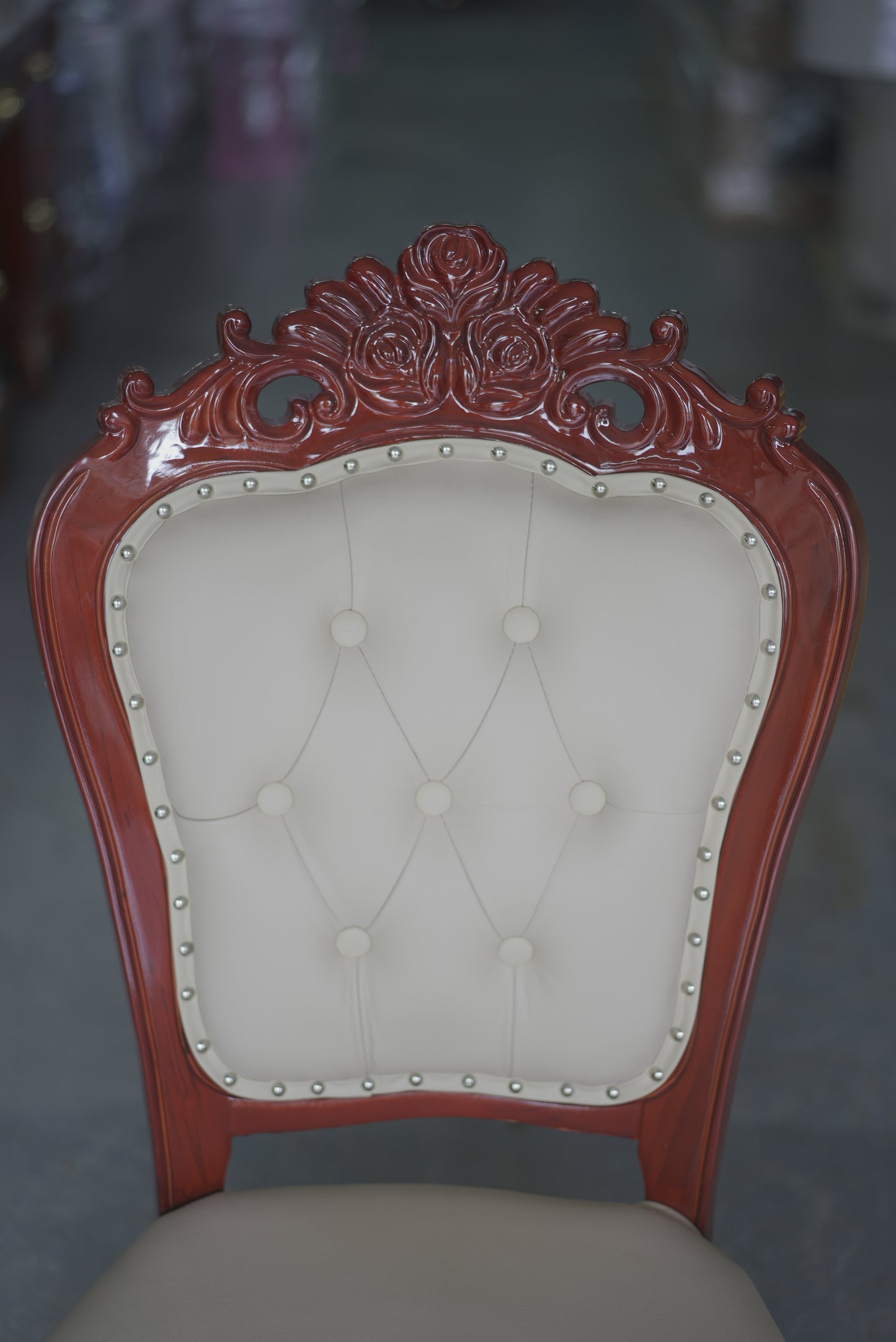 Vintage Dinning Chair Cream Leather Red Frame