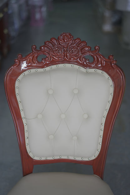 Vintage Dinning Chair Cream Leather Red Frame