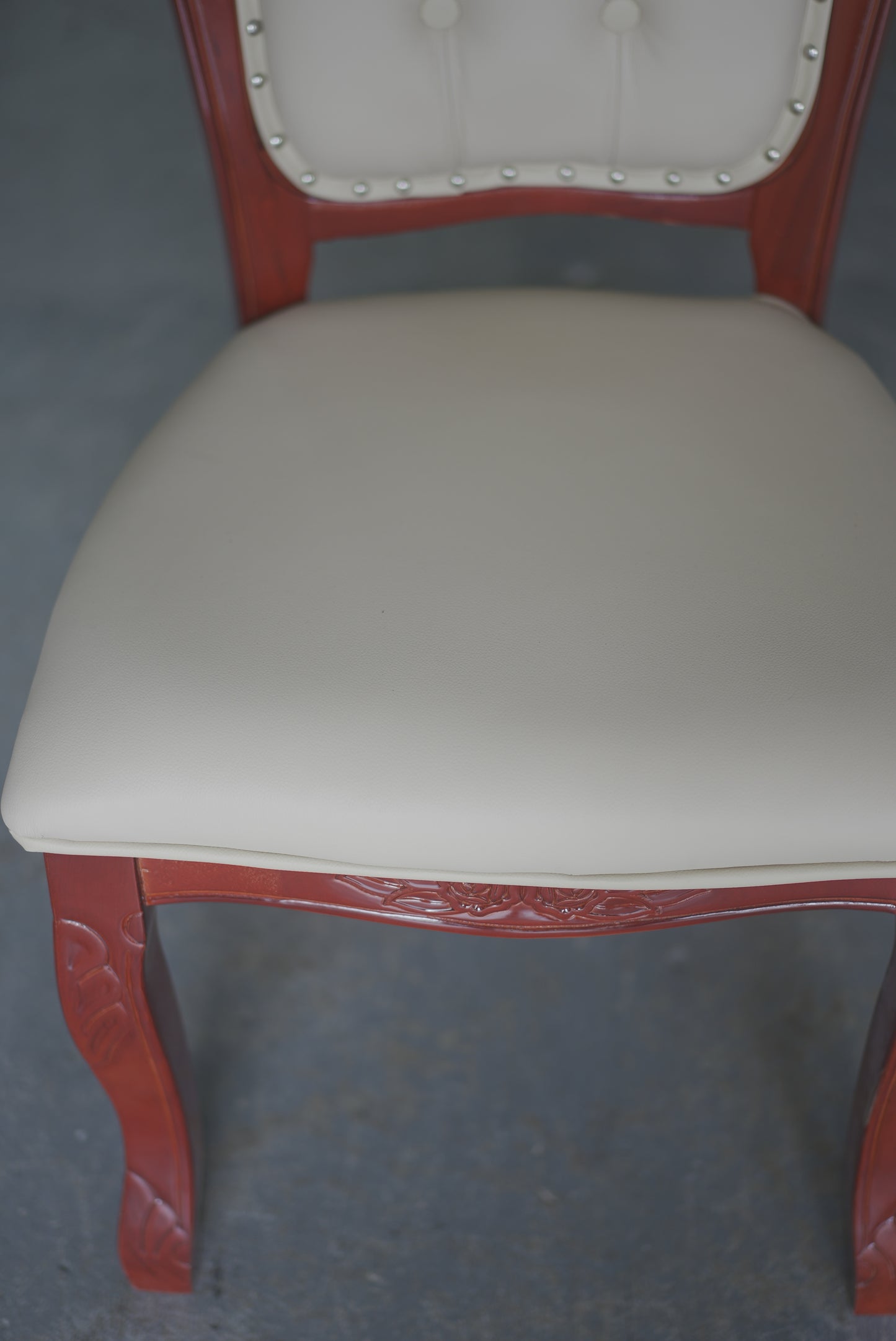 Vintage Dinning Chair Cream Leather Red Frame